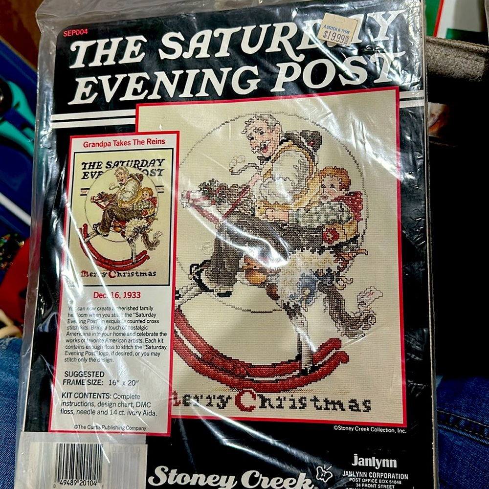 VTG Janlynn Cross Stitch Kit Saturday Evening Post Grandpa Takes Reins 16” x 20”